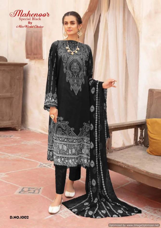 Mahenoor Black And White By Miss World Printed Heavy Cotton Dress Material Wholesalers In Delhi